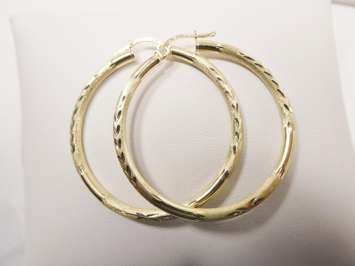 10k real solid yellow gold diamond cut hoop earrings