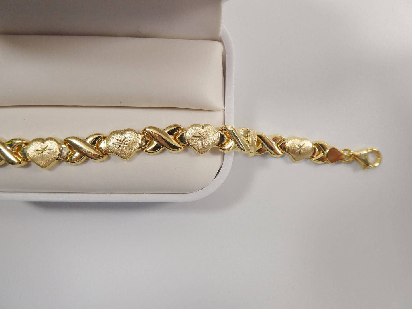 10 inch real 925 sterling silver xoxo xo x heart anklet bracelet 14K YELLOW GOLD FINISH