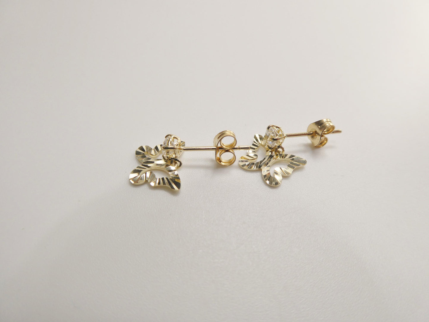 real 10k solid yellow gold design butterfly dangling push post earrings
