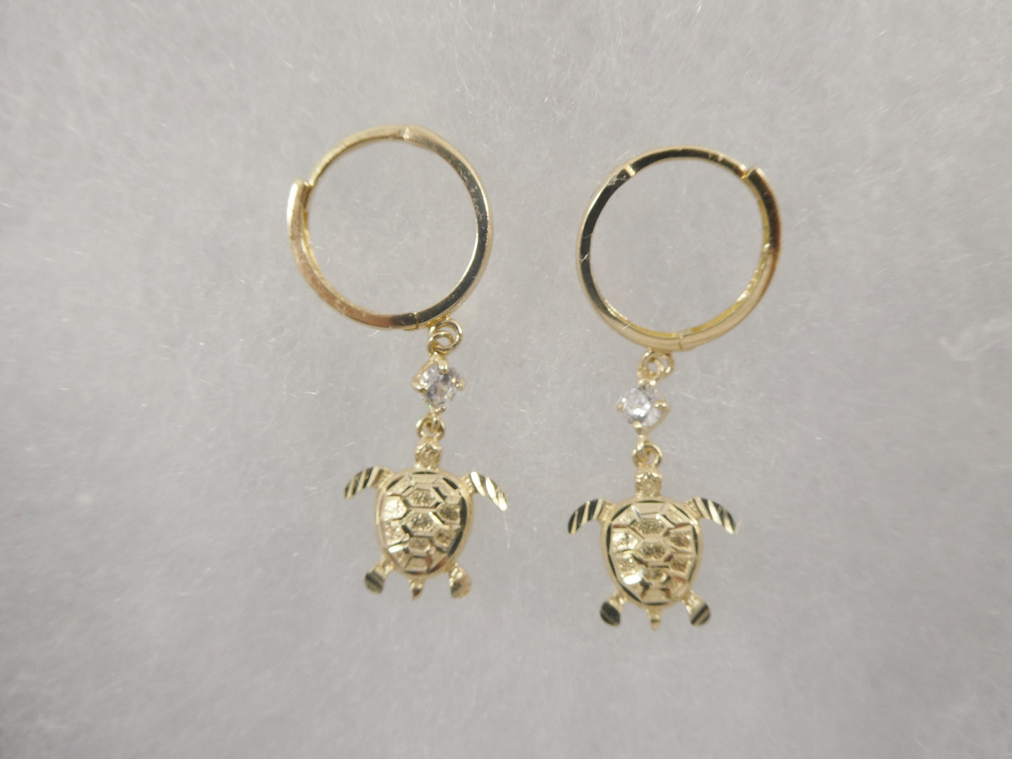 10k real yellow gold turtle dangle plain huggie earring