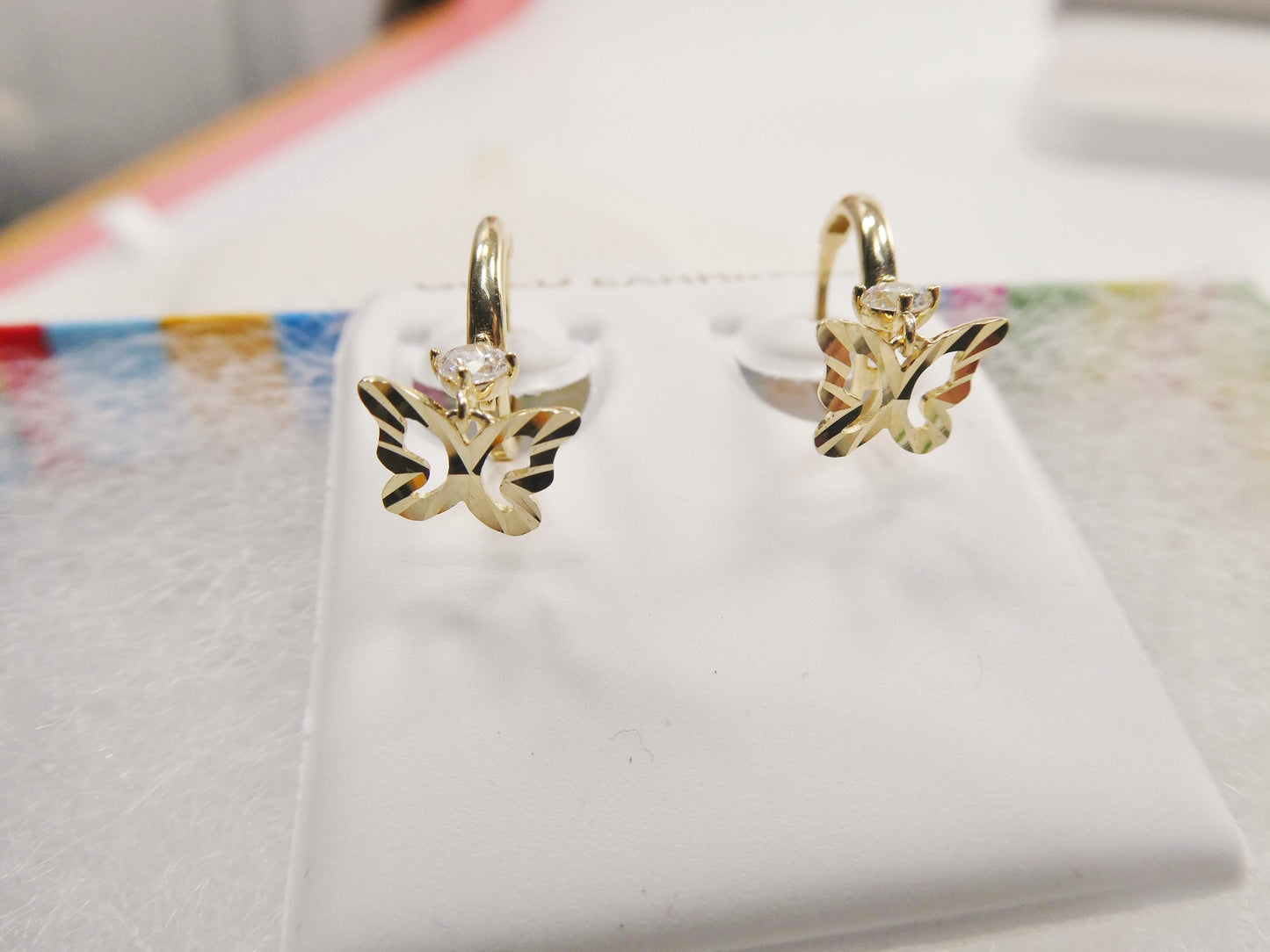 real 10k solid yellow gold butterfly drop hoop huggie earrings