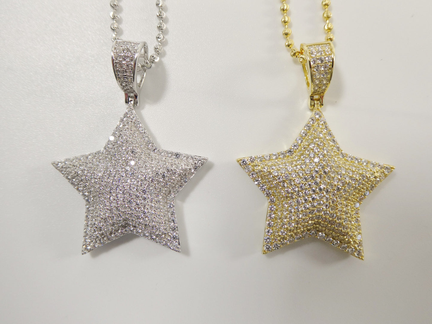 real 925 sterling silver 2mm moon cut chain and star charm pendent