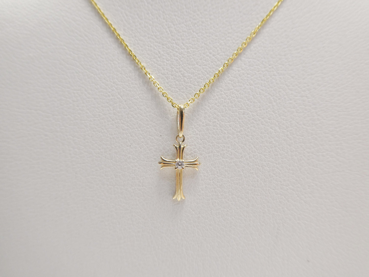 14k real solid yellow gold cross pendent and cable necklace