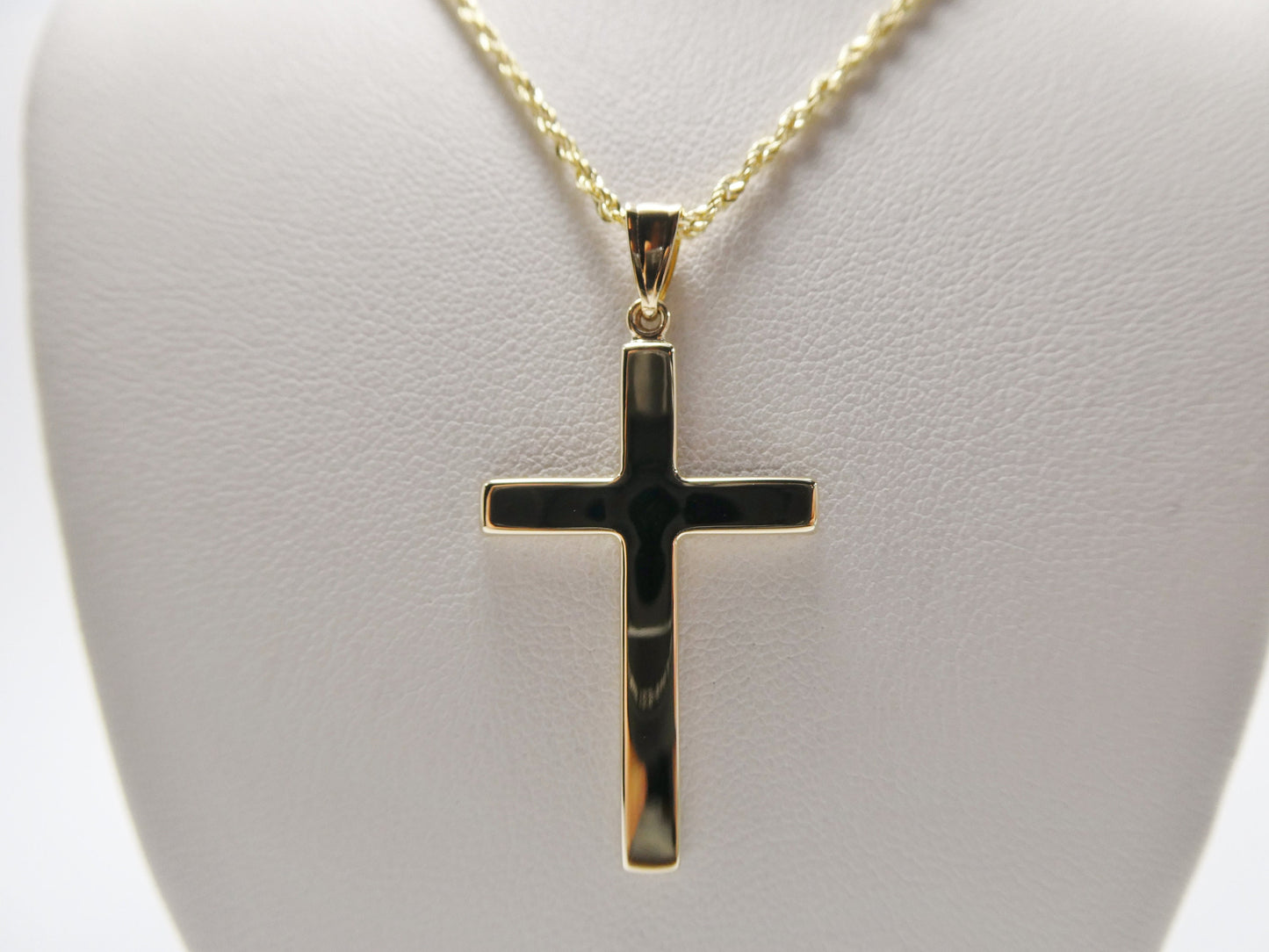 14k real solid yellow gold super polish cross pendent and robe necklace