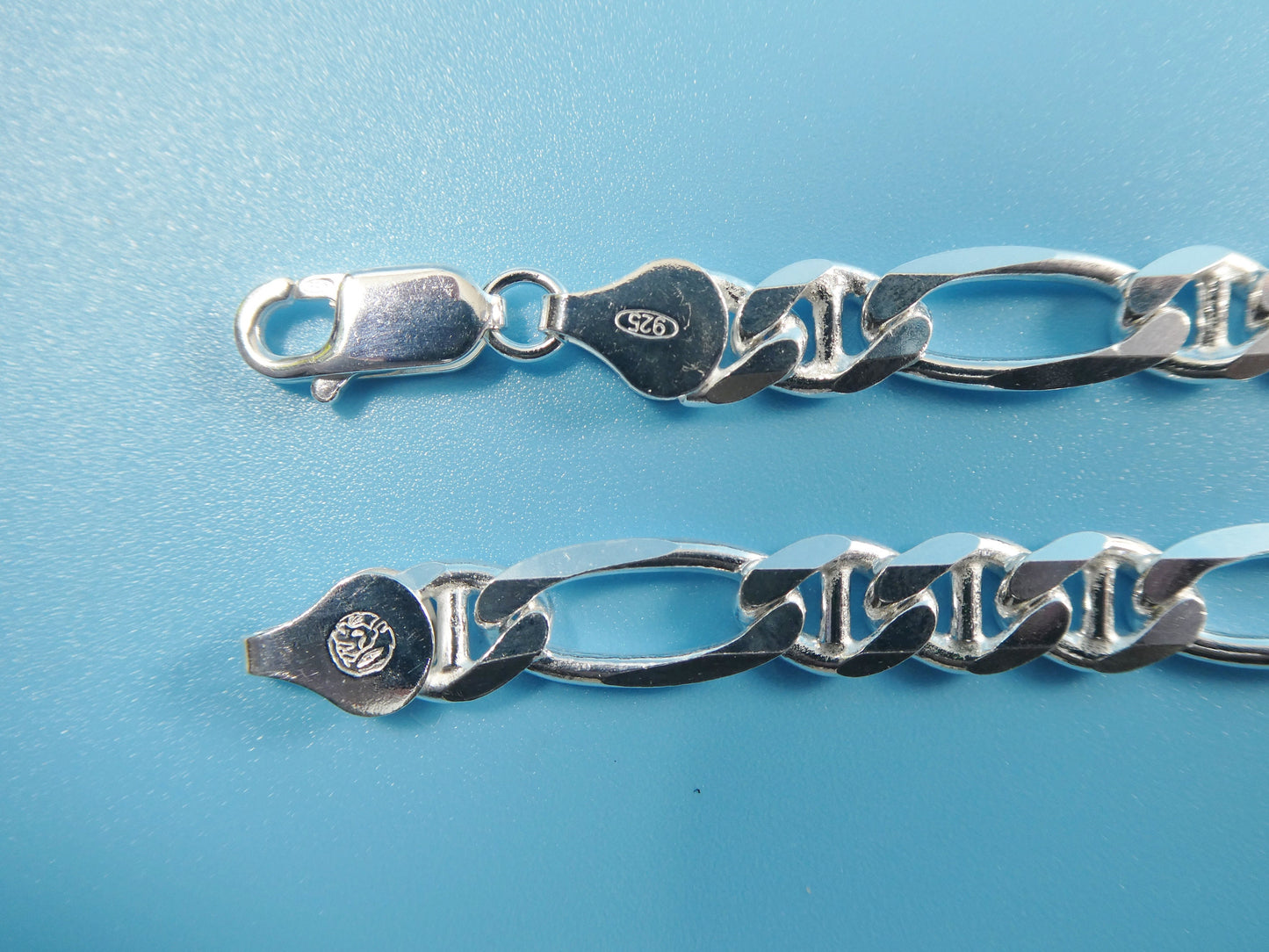 new style real 925 sterling silver 7.5MM Italian figaro / mariner solid chain lobster lock clasp