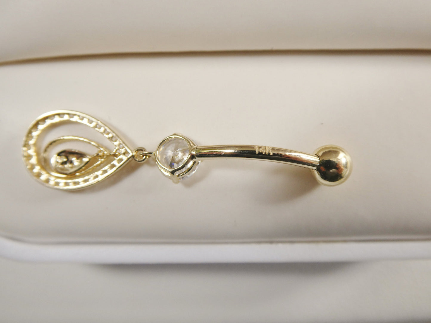 14k real solid yellow gold oval dangling belly button ring piercing
