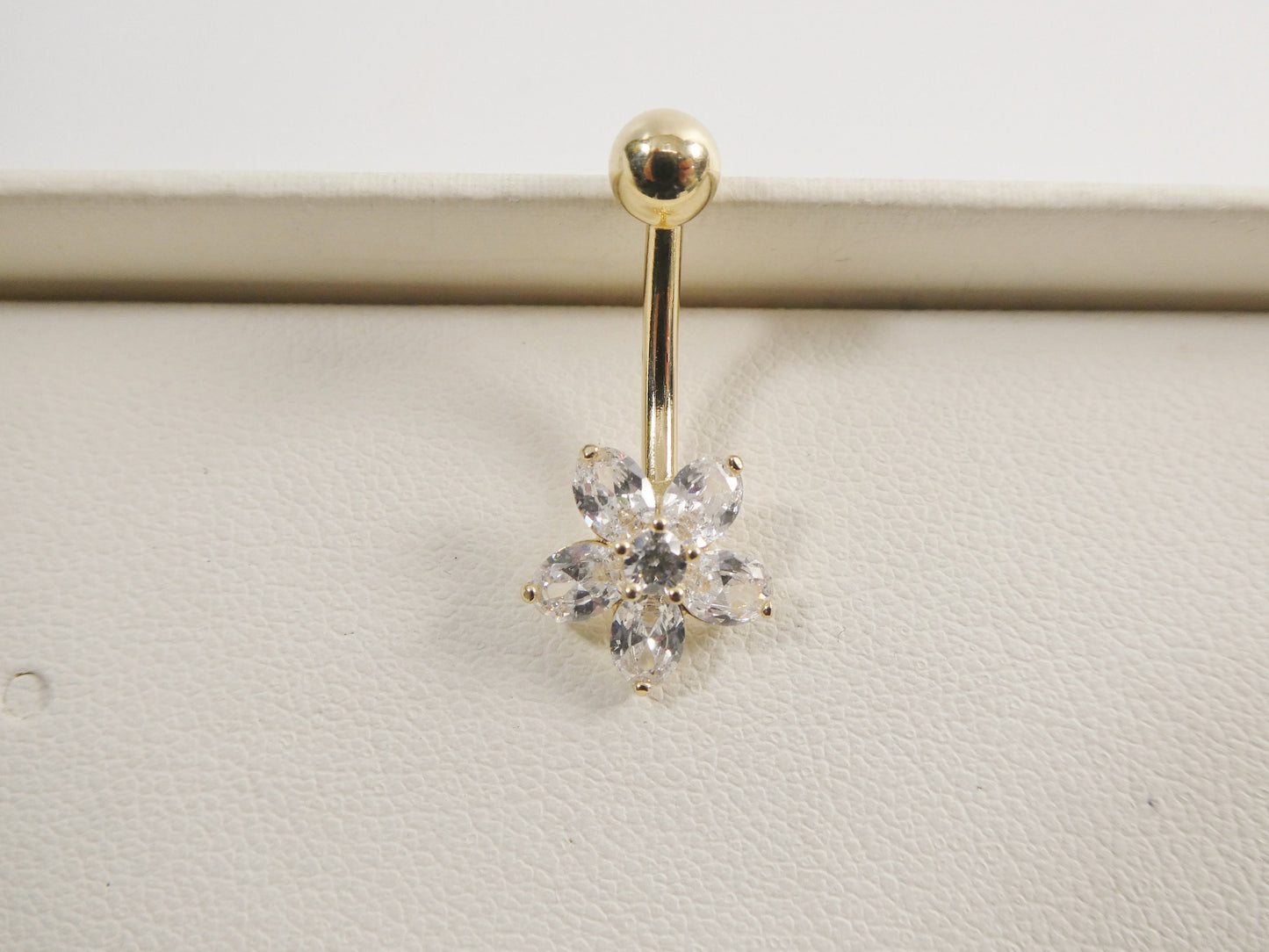 14k real solid yellow gold flower belly button ring piercing