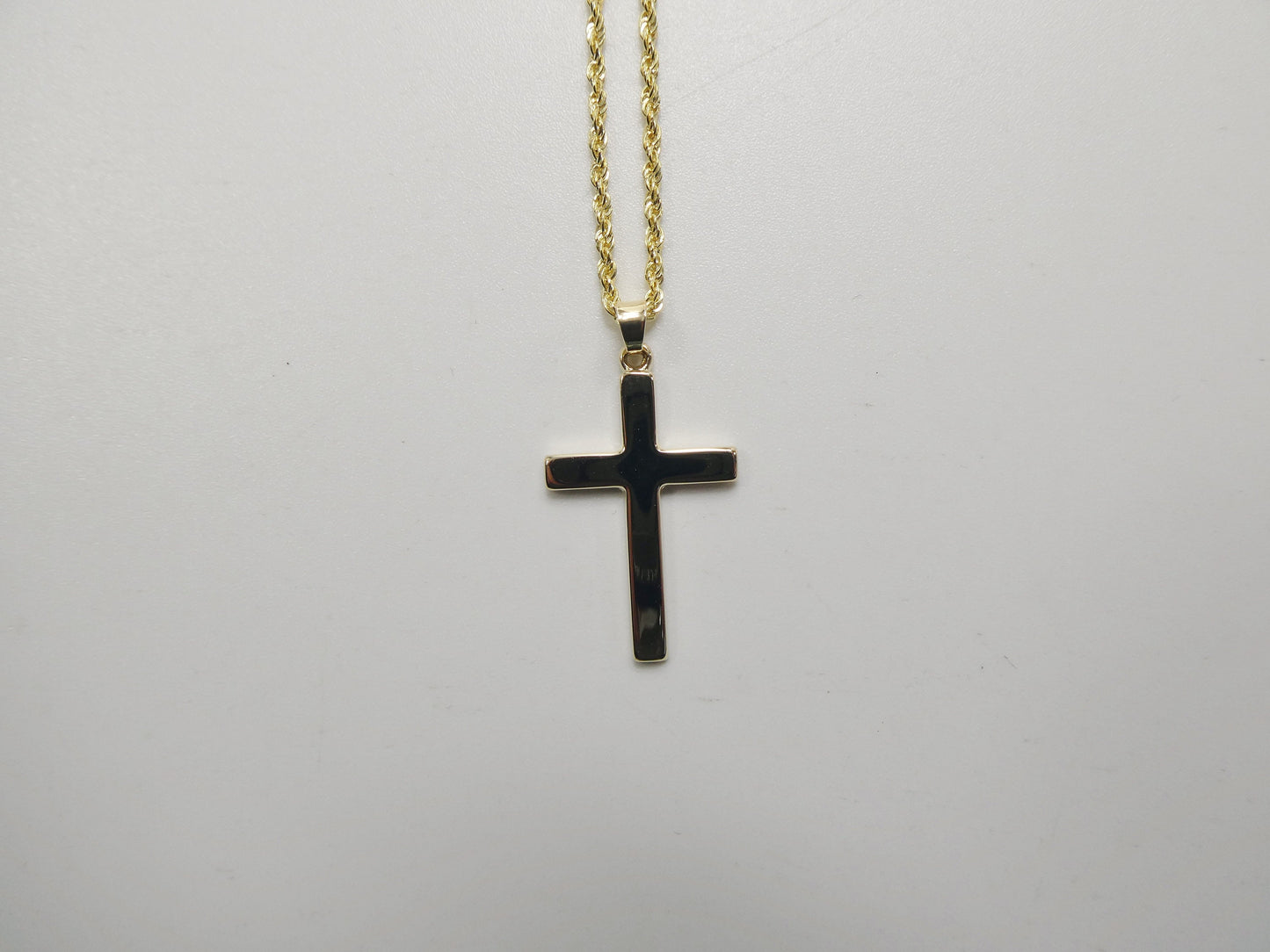 14k real solid yellow gold super polish cross pendent and robe chain necklace