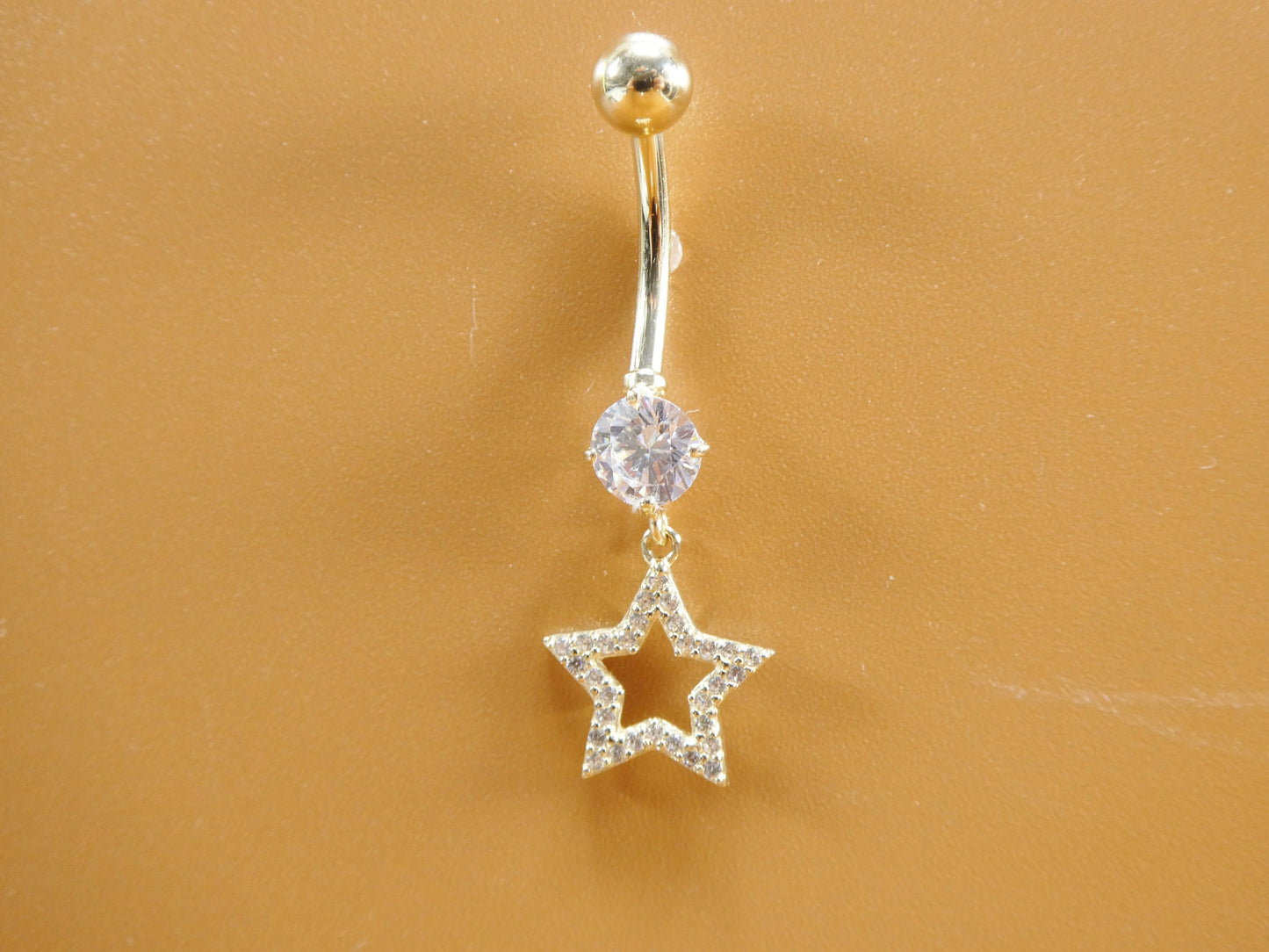 14k real solid yellow gold dangling star belly button ring piercing