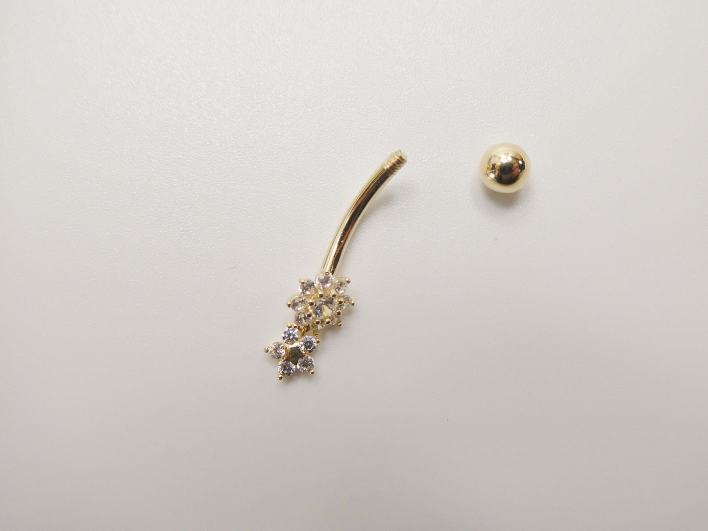 14k real solid yellow gold flower bar belly button ring piercing