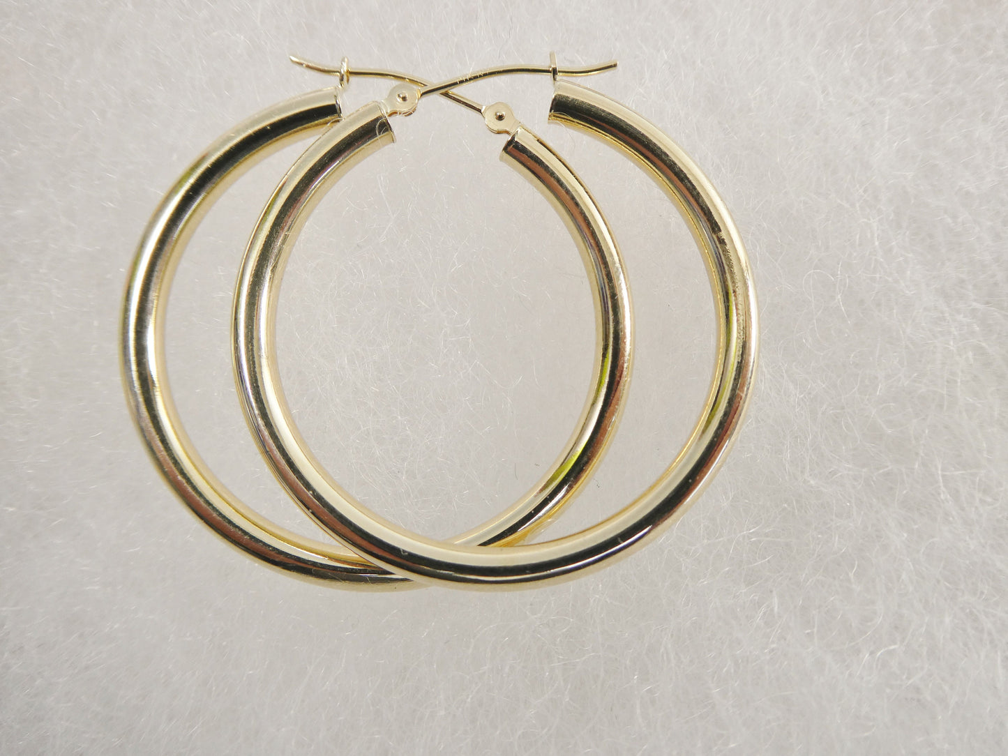 14K real solid yellow gold 3mm /35mm round hoop earring snap closure high polish finish