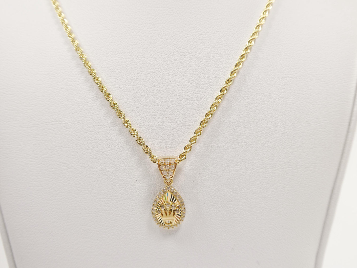 10k real solid yellow gold crown pendent and rope necklace