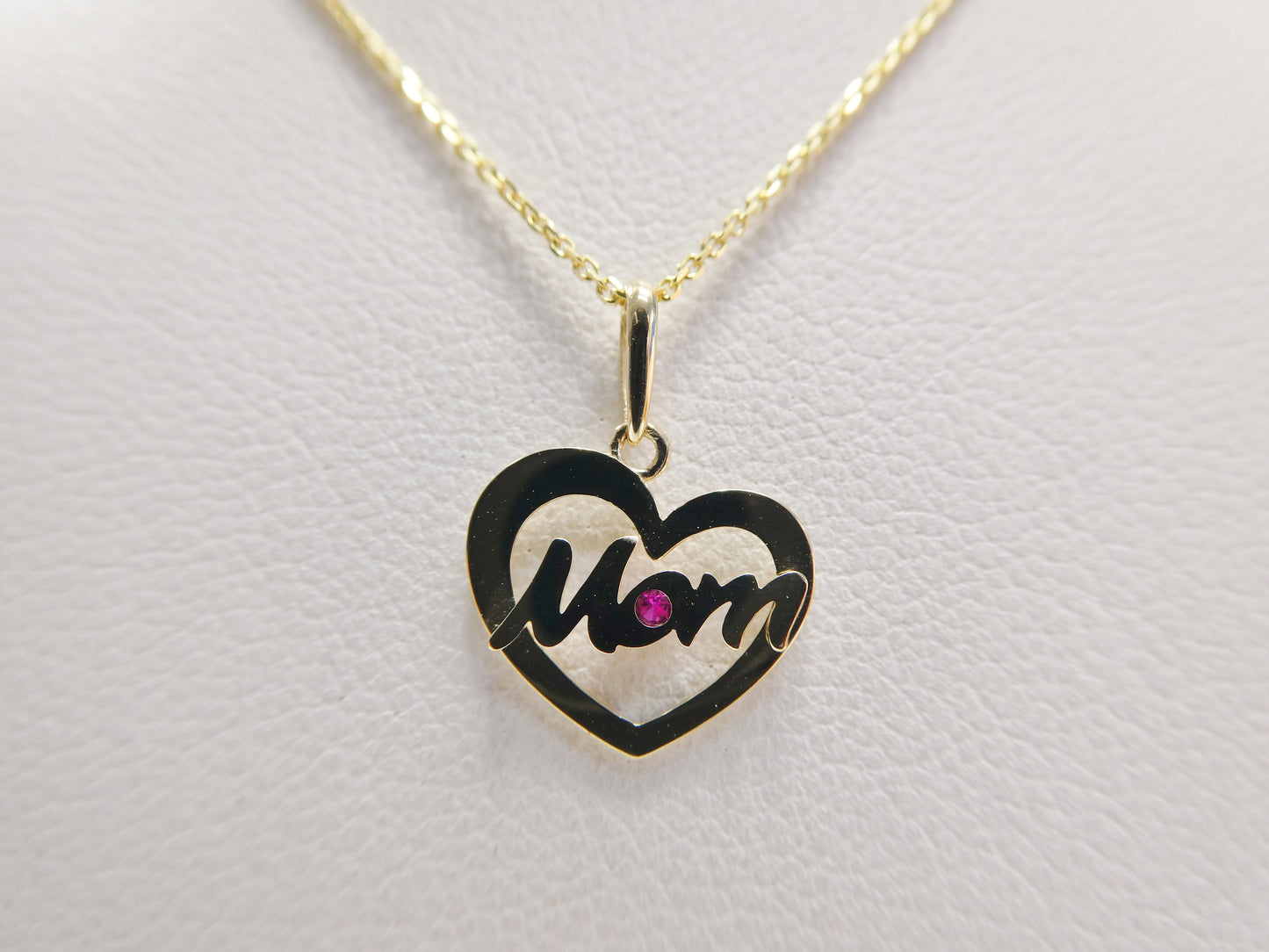 14k real solid yellow gold mom heart pendent and cable necklace
