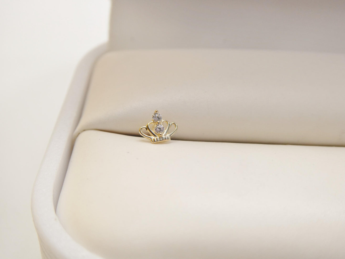 14k real solid yellow gold tiny crown stud nose ring