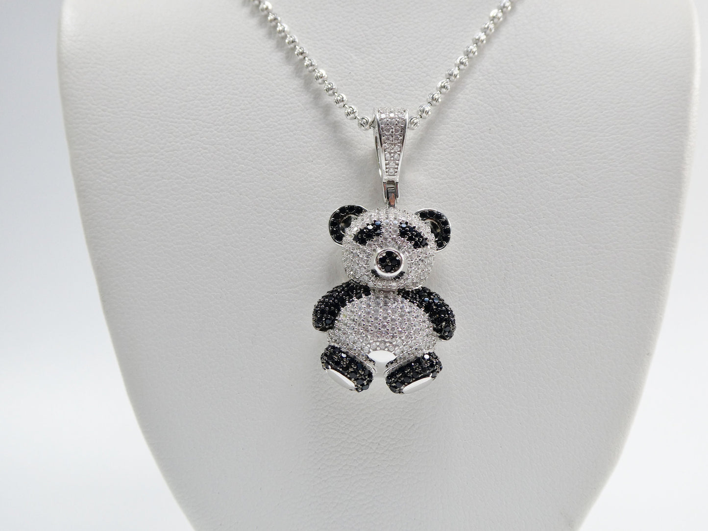 real 925 sterling silver teddy bear pendent and 2mm moon chain