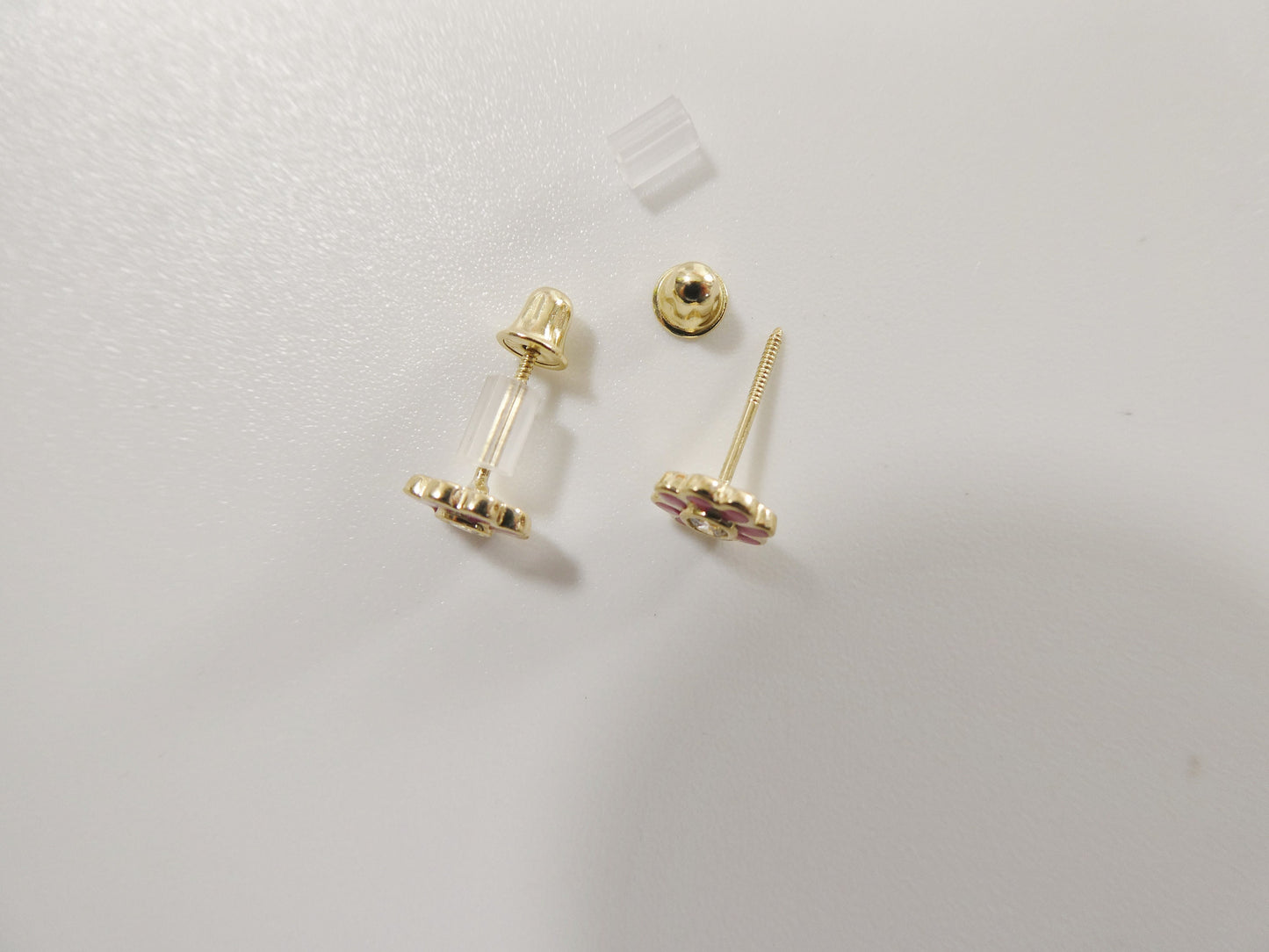 10k real solid gold kids enamel flower screw post earrings