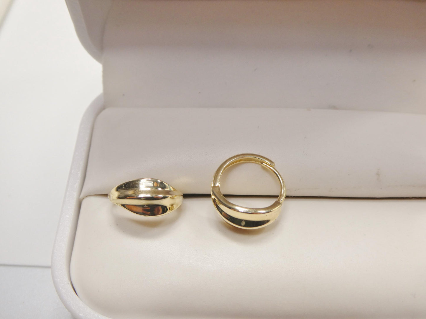 real 10k solid yellow gold designer polish hoop huggie earrings