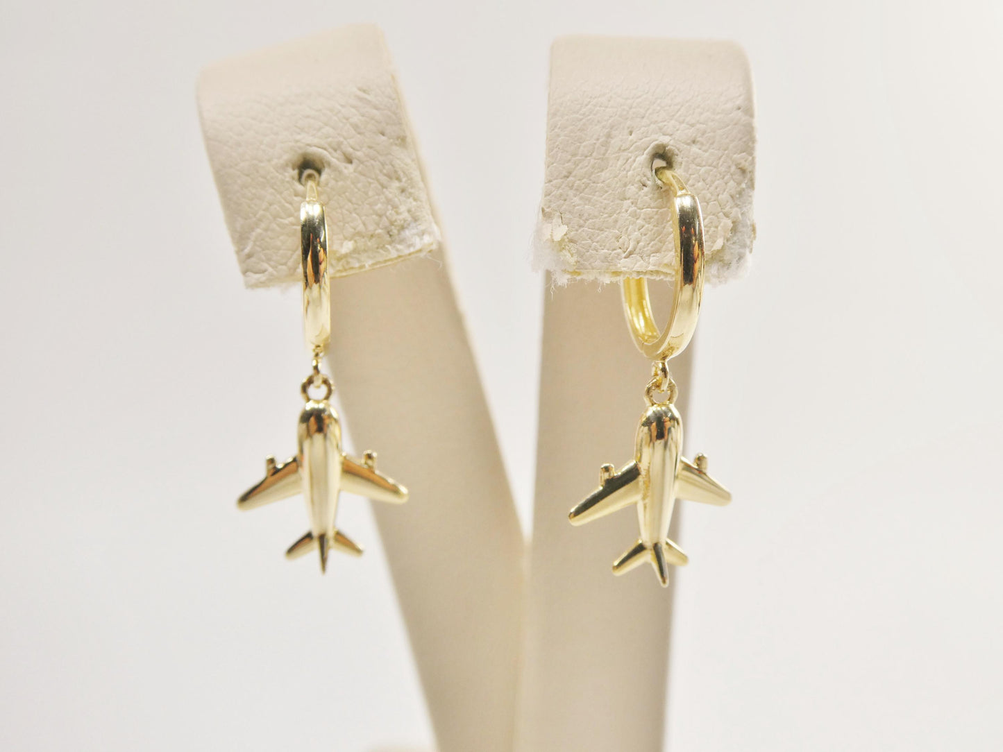 real 10k solid yellow gold airplane hoop huggies earrings