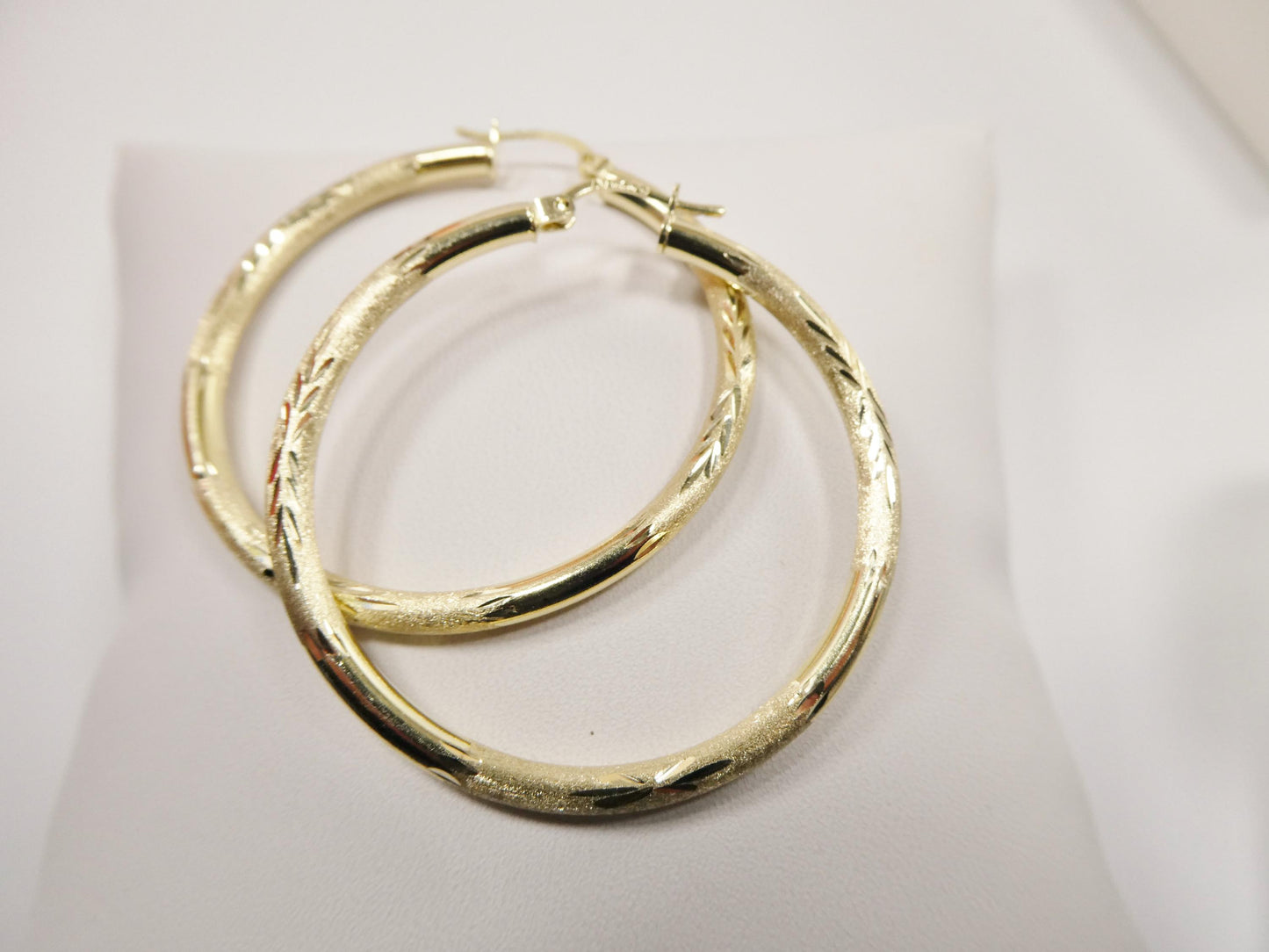 10k real solid yellow gold diamond cut hoop earrings