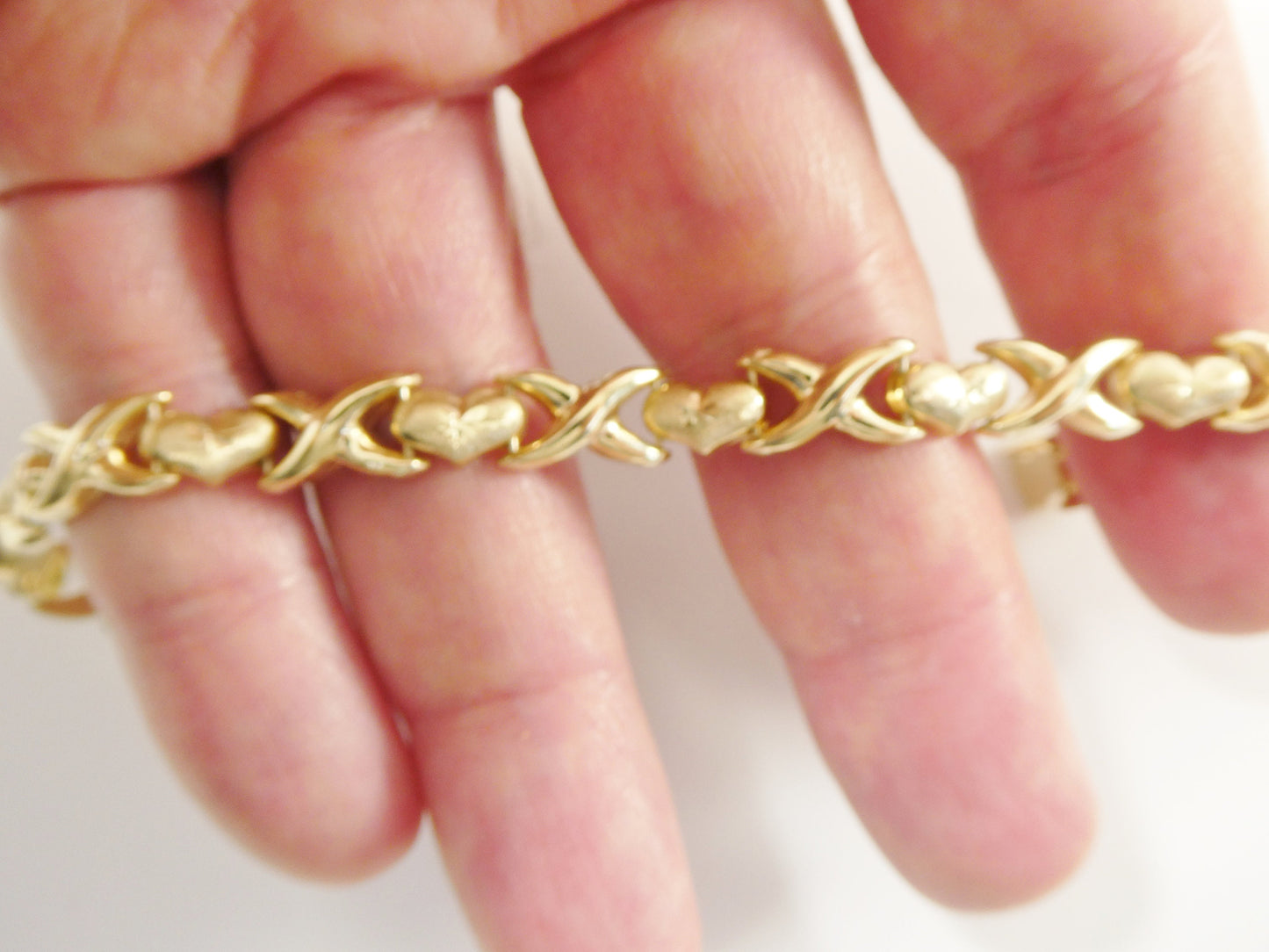 14k real solid yellow gold xo heart 7.25 inch bracelet