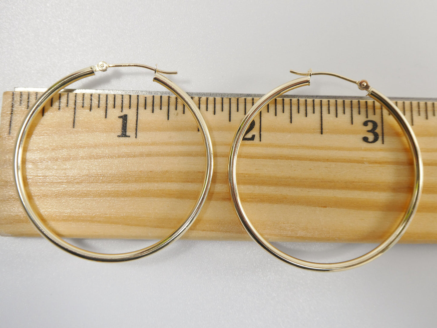 14K real solid yellow gold 2mm / 40mm round hoop earring snap closure high polish finish