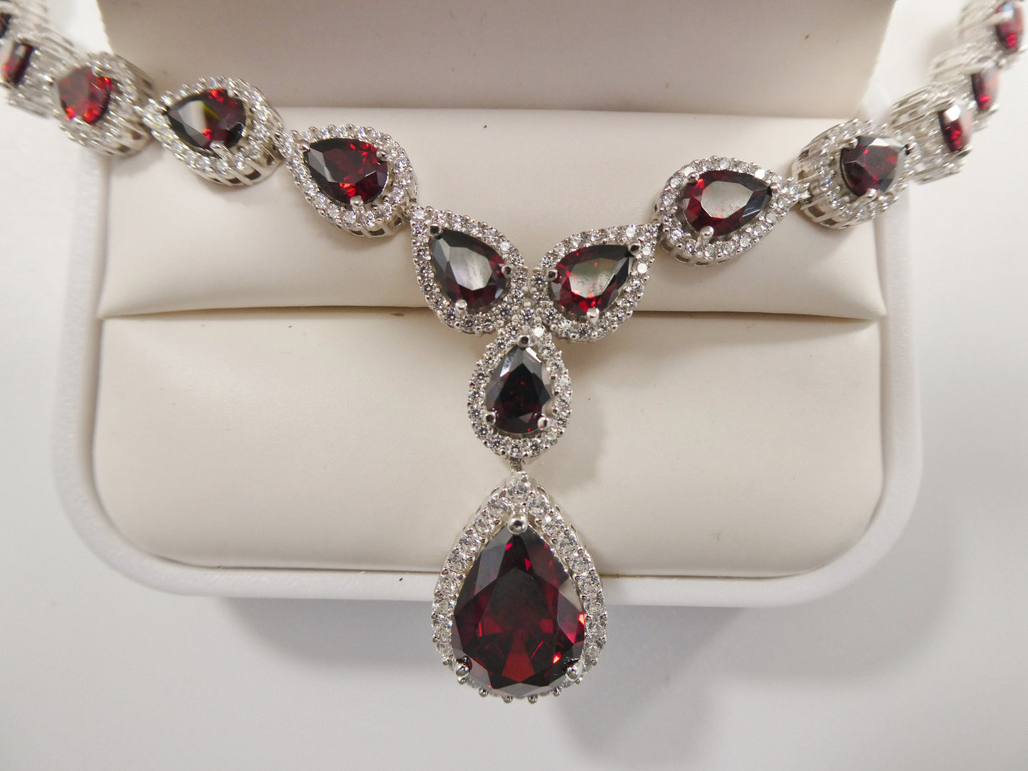 real 925 sterling silver teardrop red garnet women necklace
