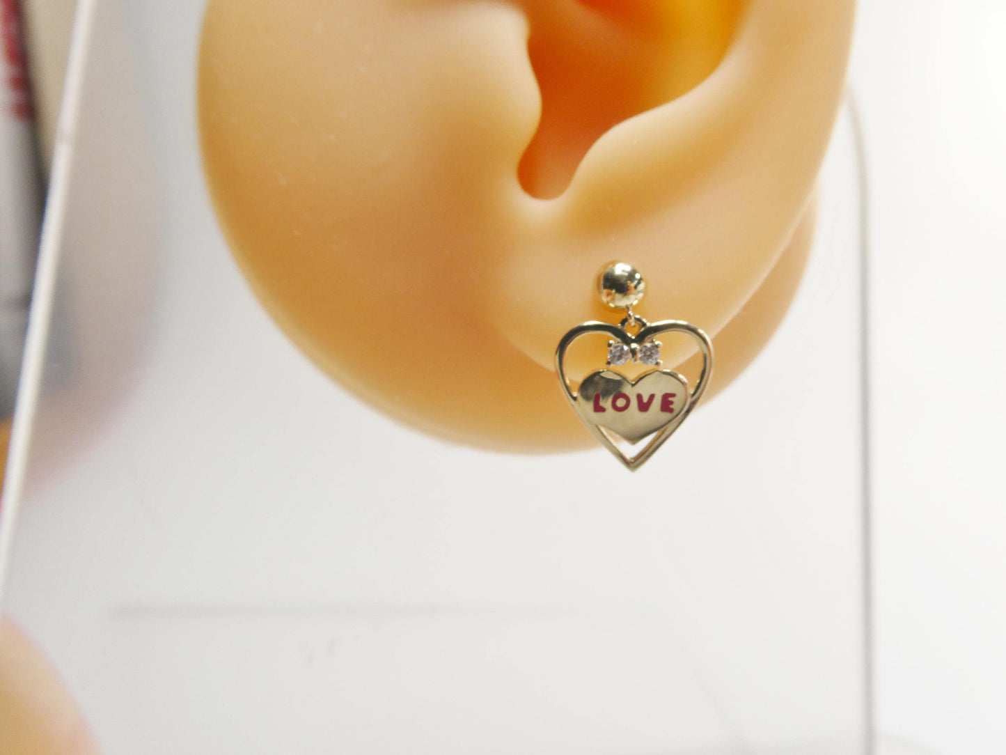 real 10k solid yellow gold heart love push post earrings