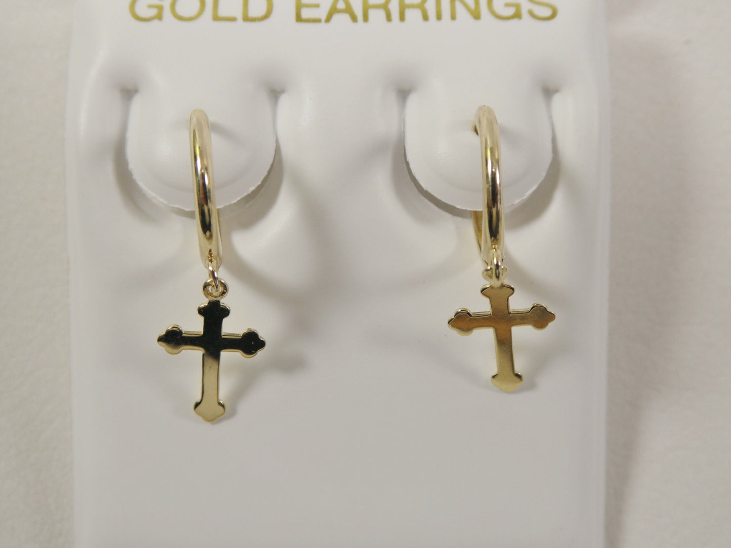 real 10k solid yellow gold hoop huggie dangle plain cross earrings