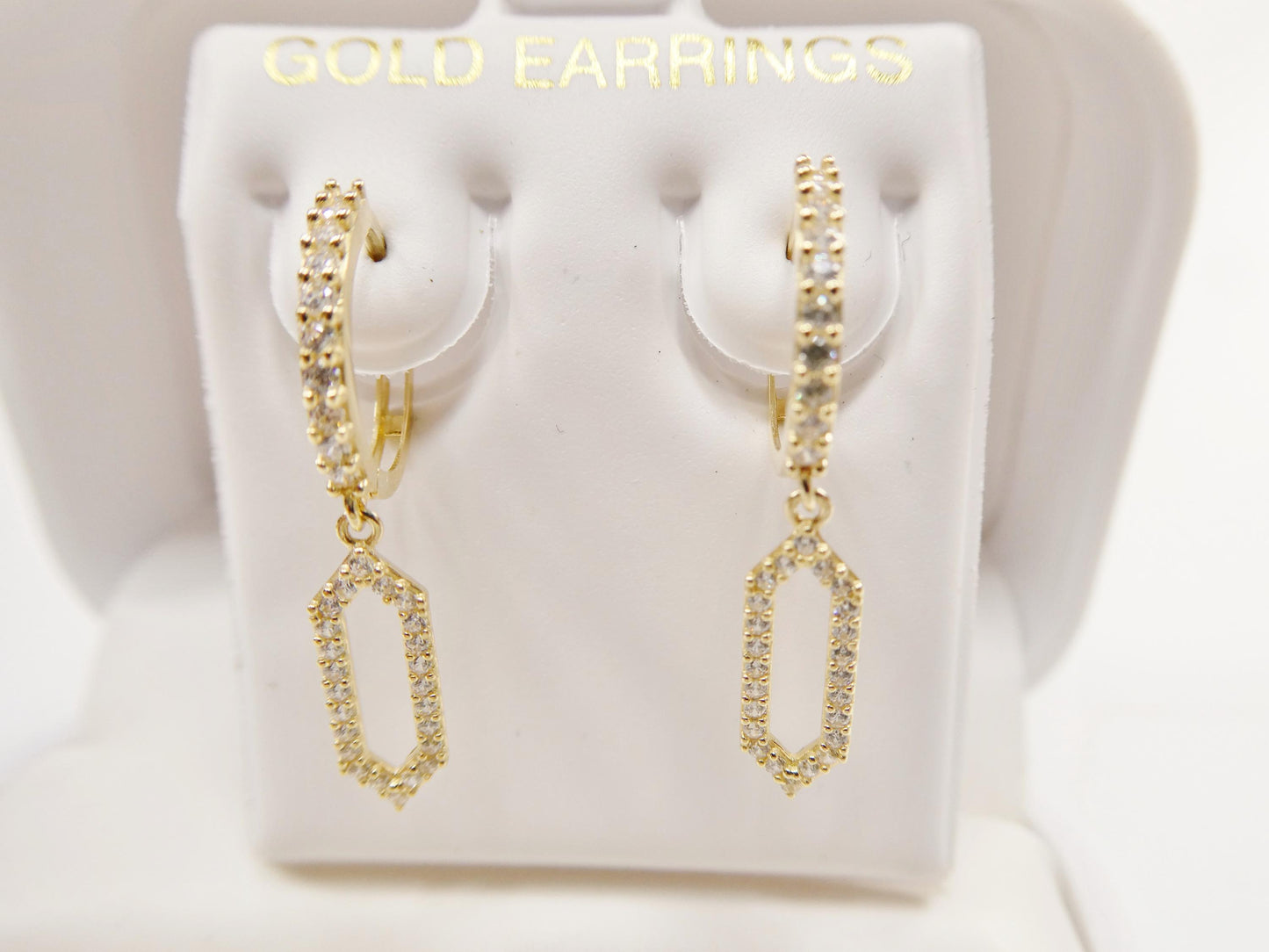 real 10k solid yellow gold paperclip dropping earrings
