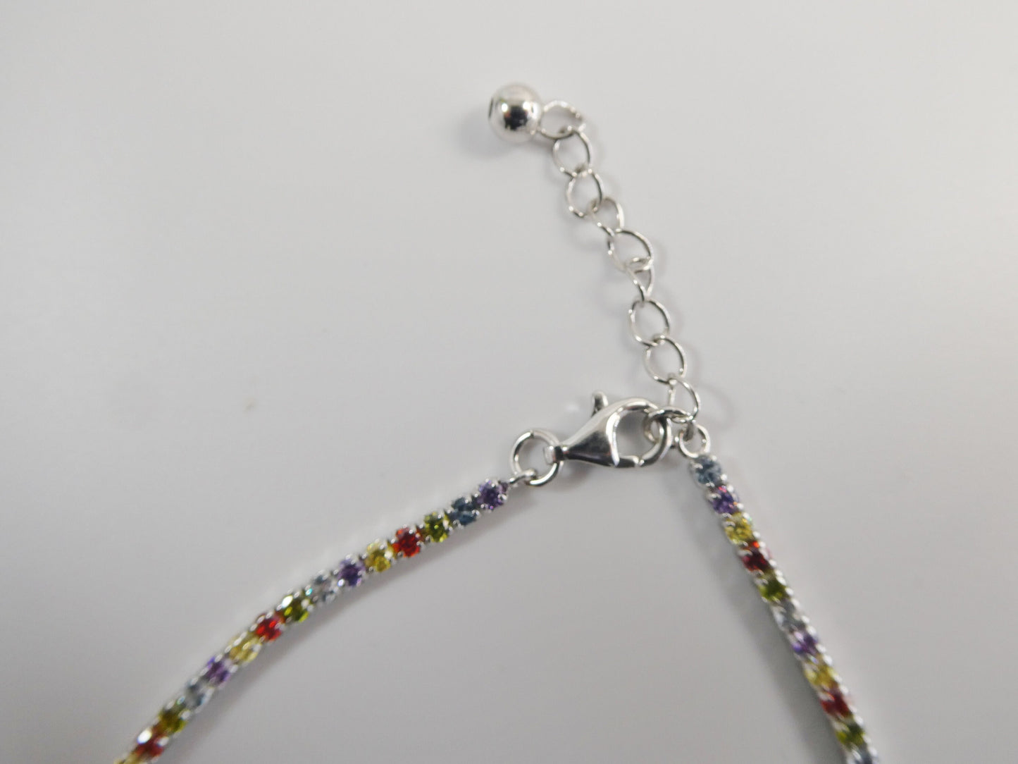 Real 925 sterling silver multi-color rainbow anklet tennis bracelet with extension