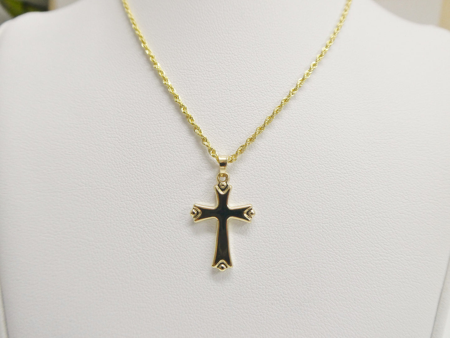 14k real solid yellow gold super polish cross pendent and robe necklace