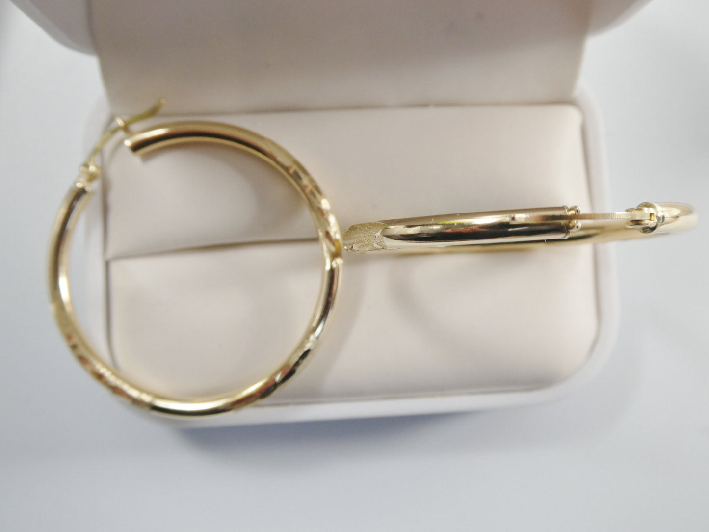 10k real solid yellow gold diomond cut hoop earring