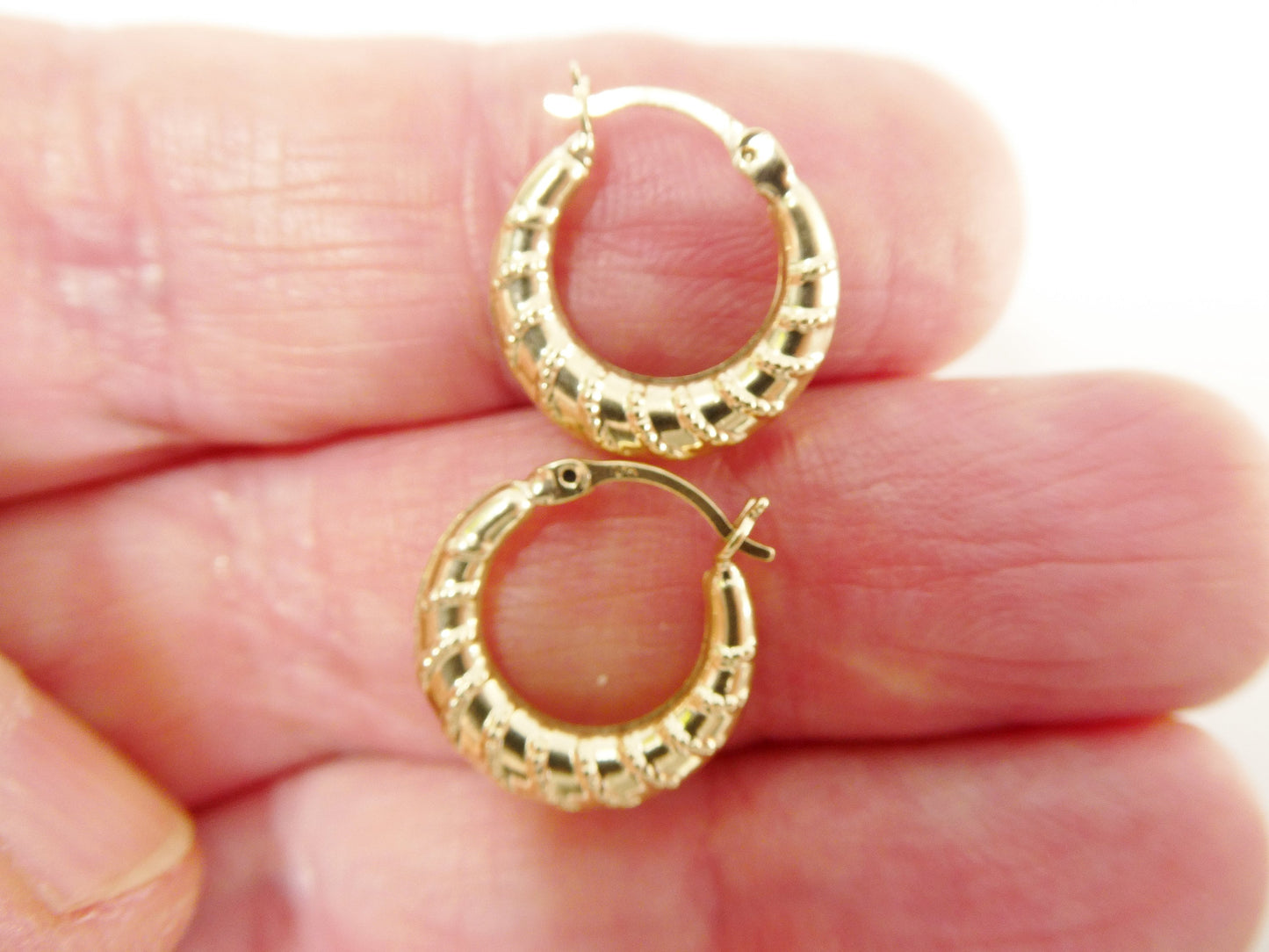 10k real solid yellow gold 14.5MM classic design baby hoop earrings