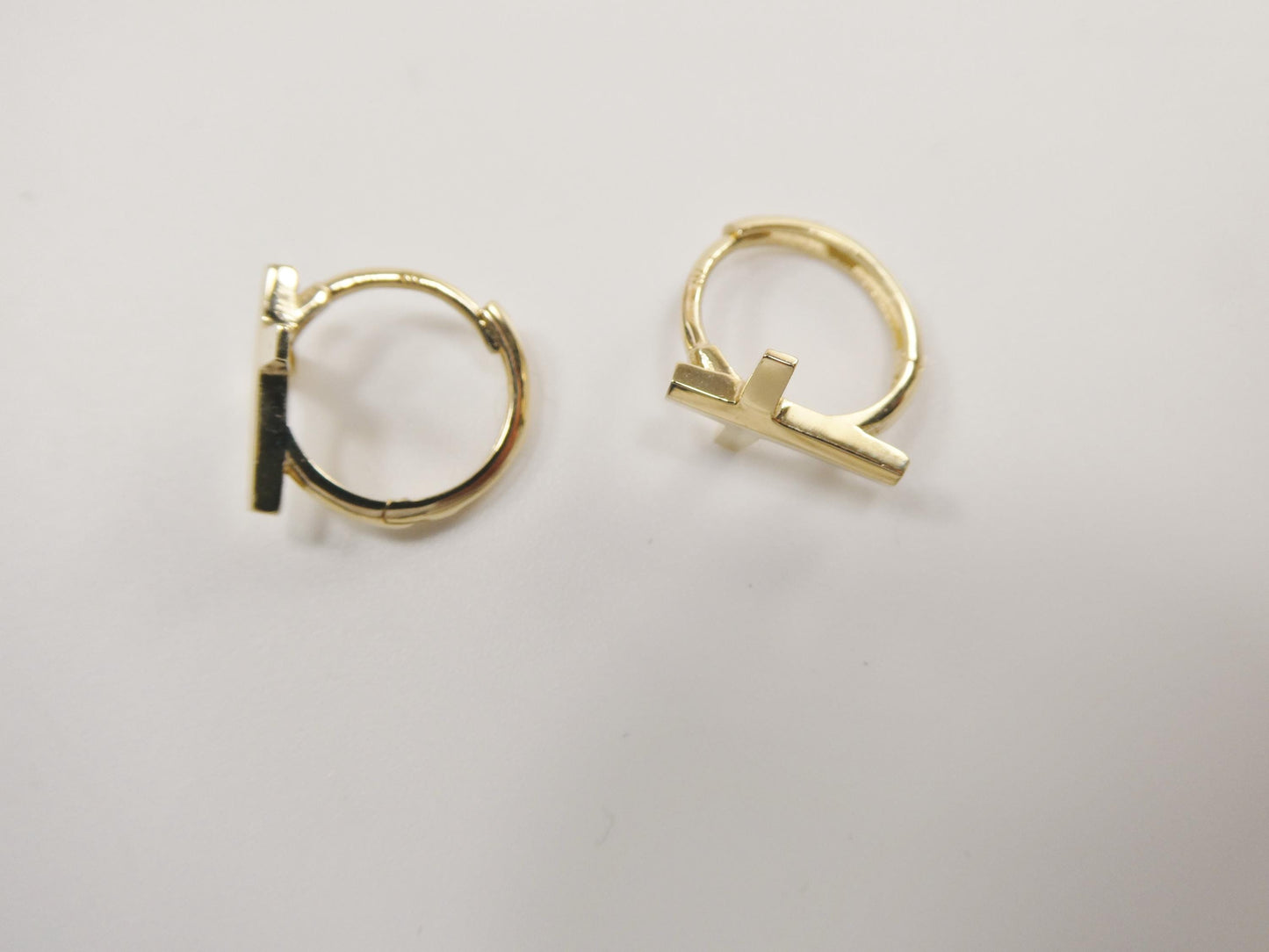 real 10k solid yellow gold cross hoop huggie earrings