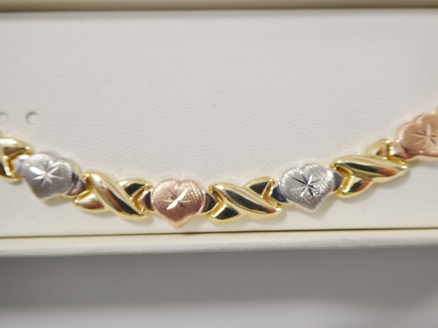Sterling Silver XO Heart Necklace: Tri-Color 14k Gold Finish