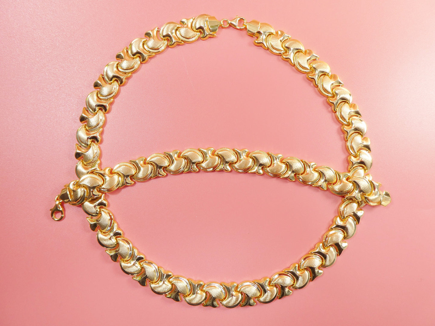 real 925 sterling silver large stampato set necklace and bracelet 14k gold color finish