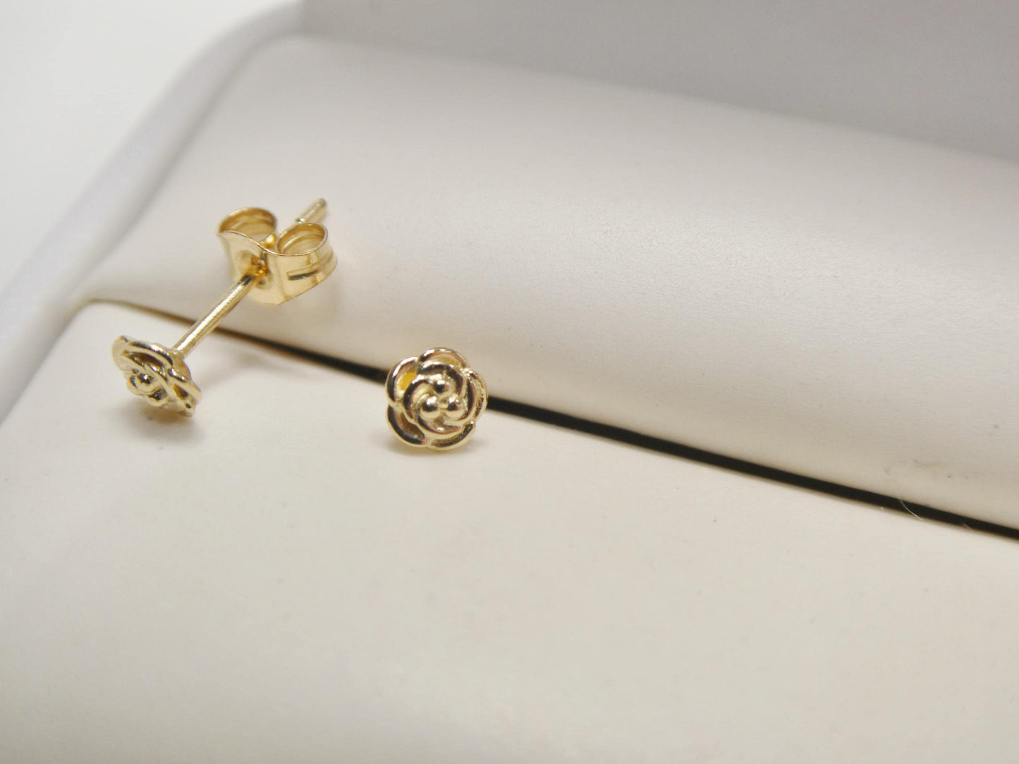 real 10k solid yellow gold small tiny floral push post earrings