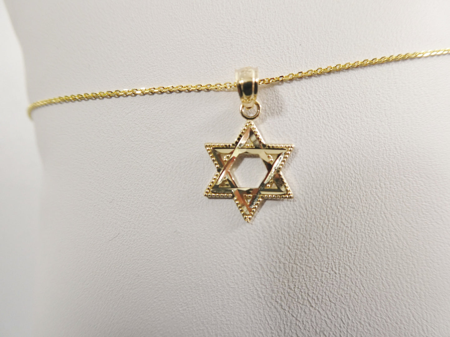 14k real solid yellow gold star of david pendent and cable necklace