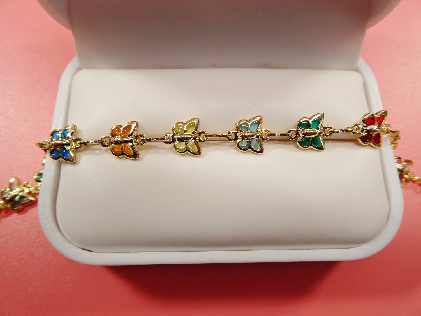 10 inch multi full color stone butterfly 18k gold filled ladies anklet bracelet