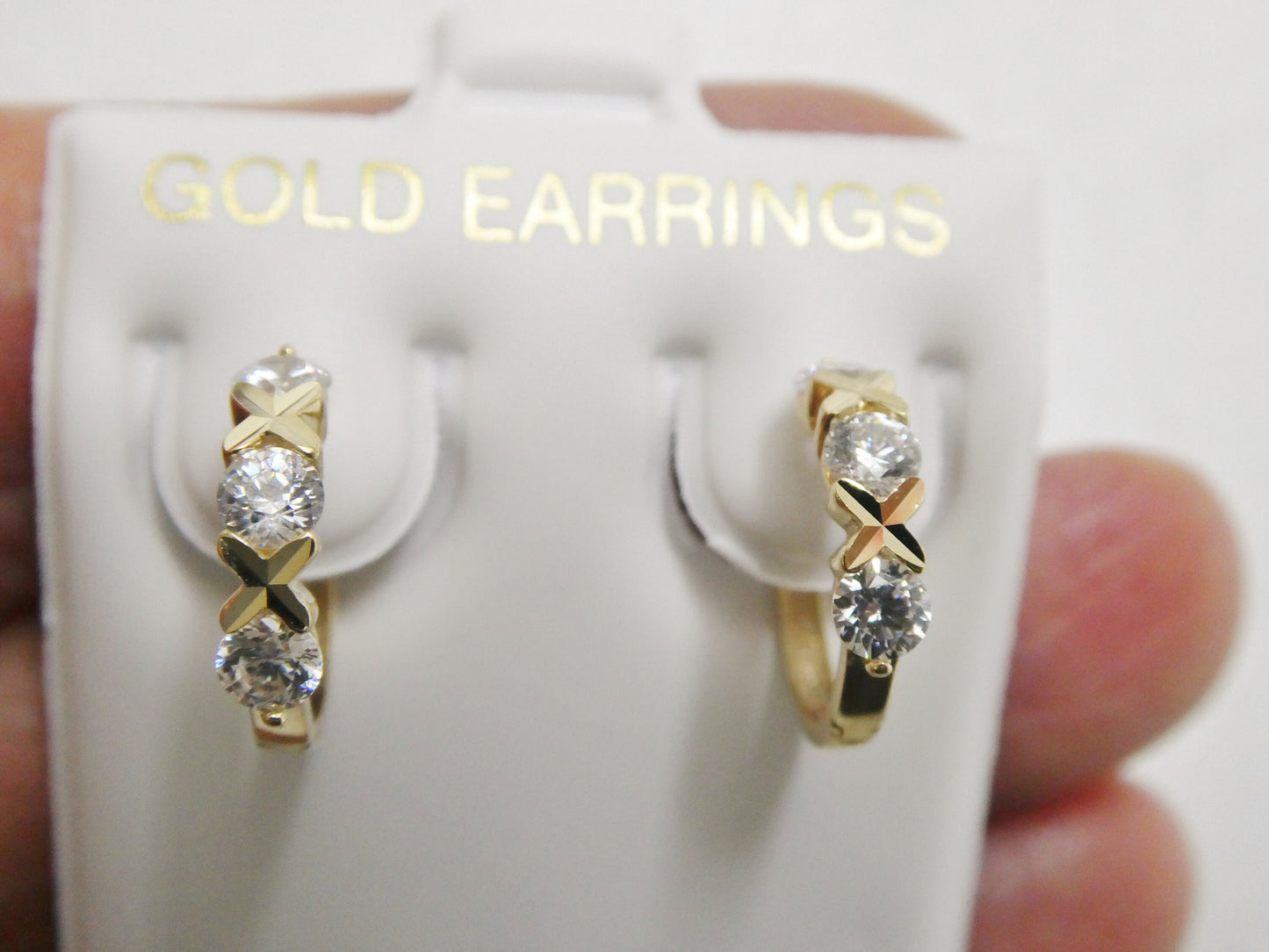 real 10k solid yellow gold XO hoop huggie earrings