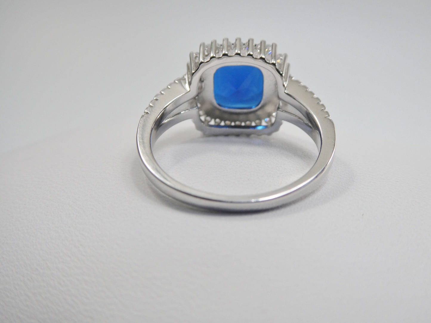 real 925 sterling silver square blue stone color ladies ring
