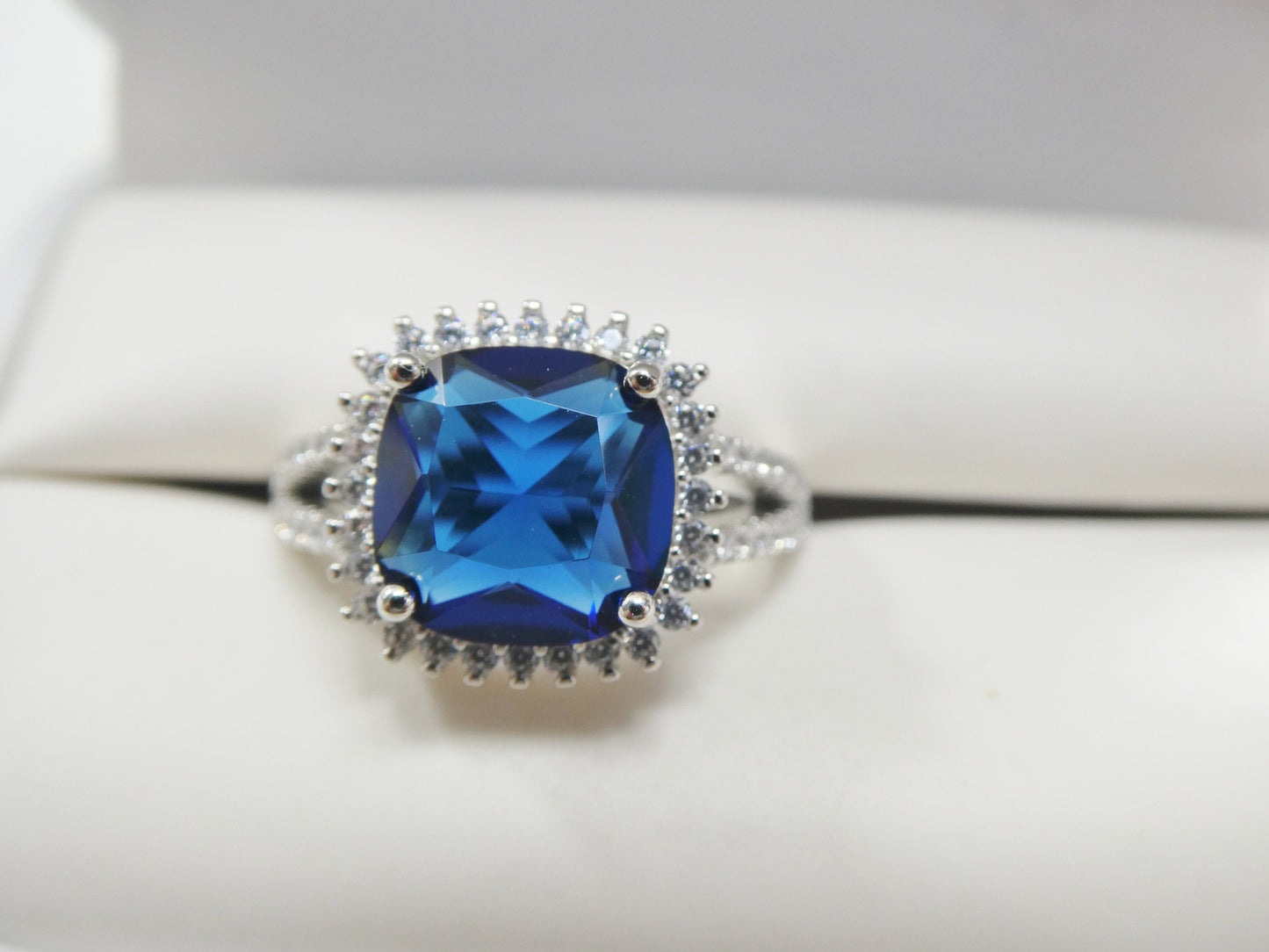 real 925 sterling silver square blue stone color ladies ring