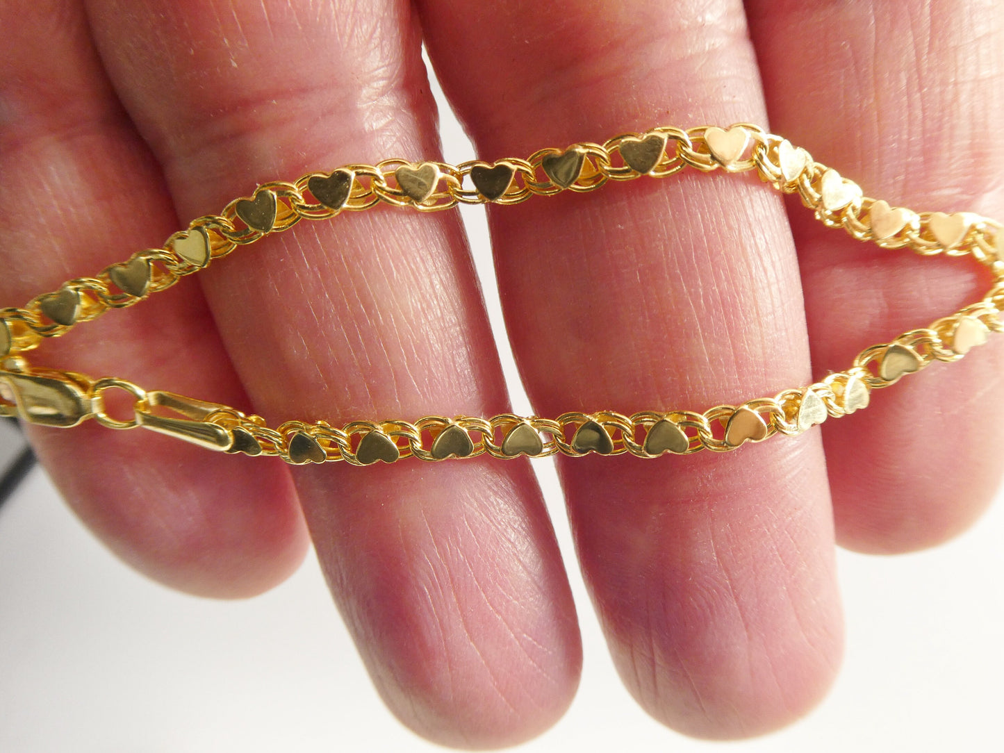 14k real solid yellow gold tennis heart 6 / 7/ inch bracelet
