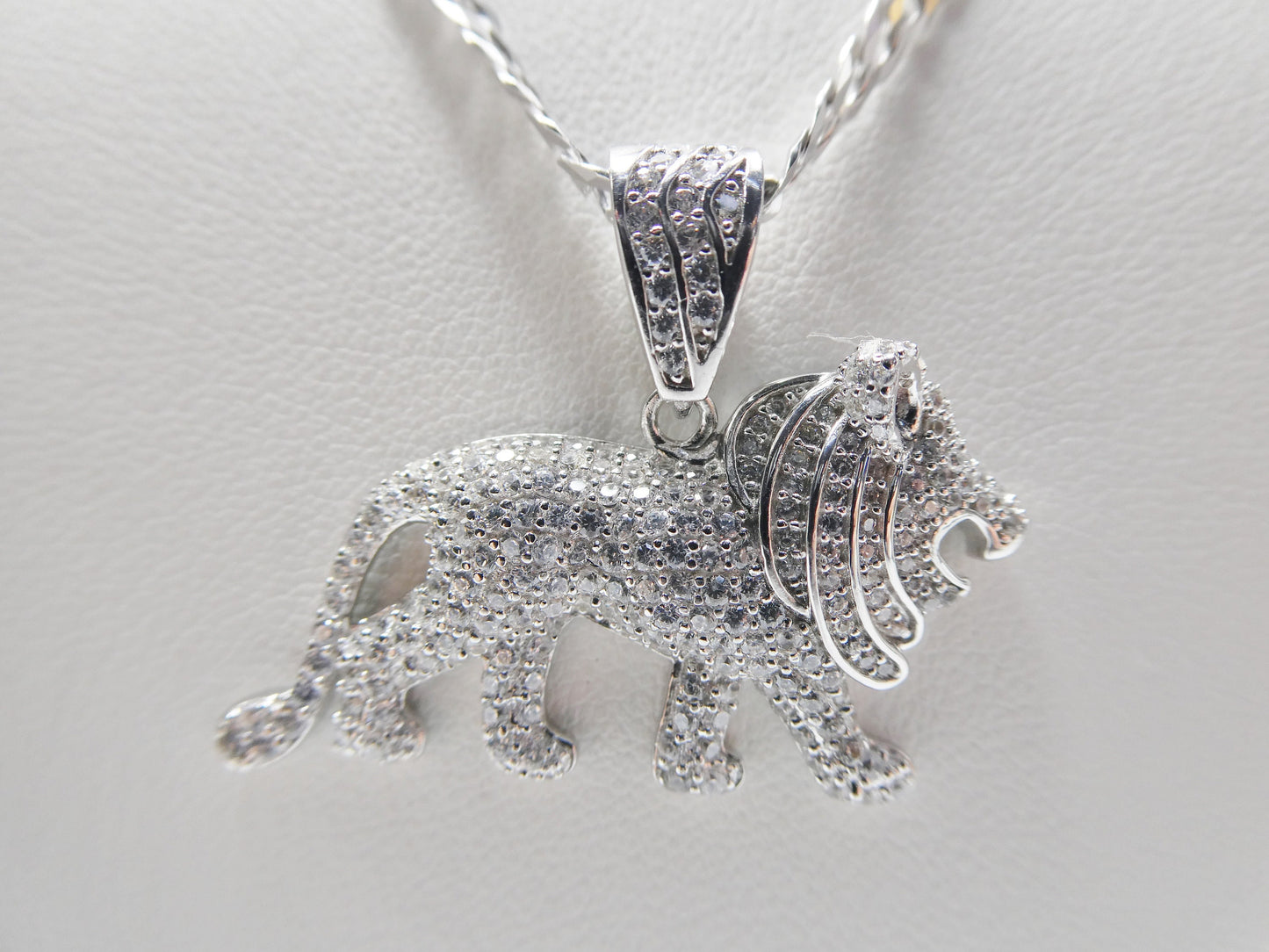 real 925 sterling silver full stone setting small lion chain and pendent