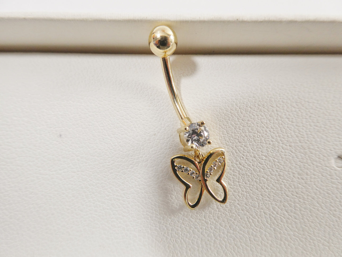 14k real solid yellow gold butterfly dangling belly button ring piercing