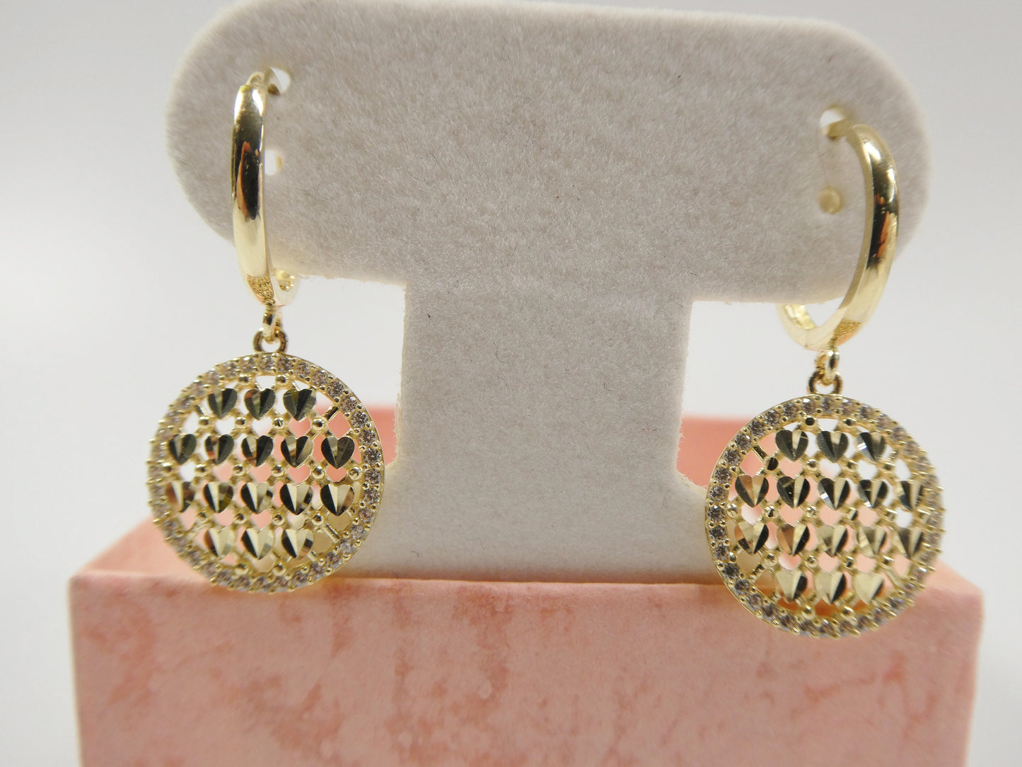 10k real solid yellow gold circle drop all tiny heart huggie earrings