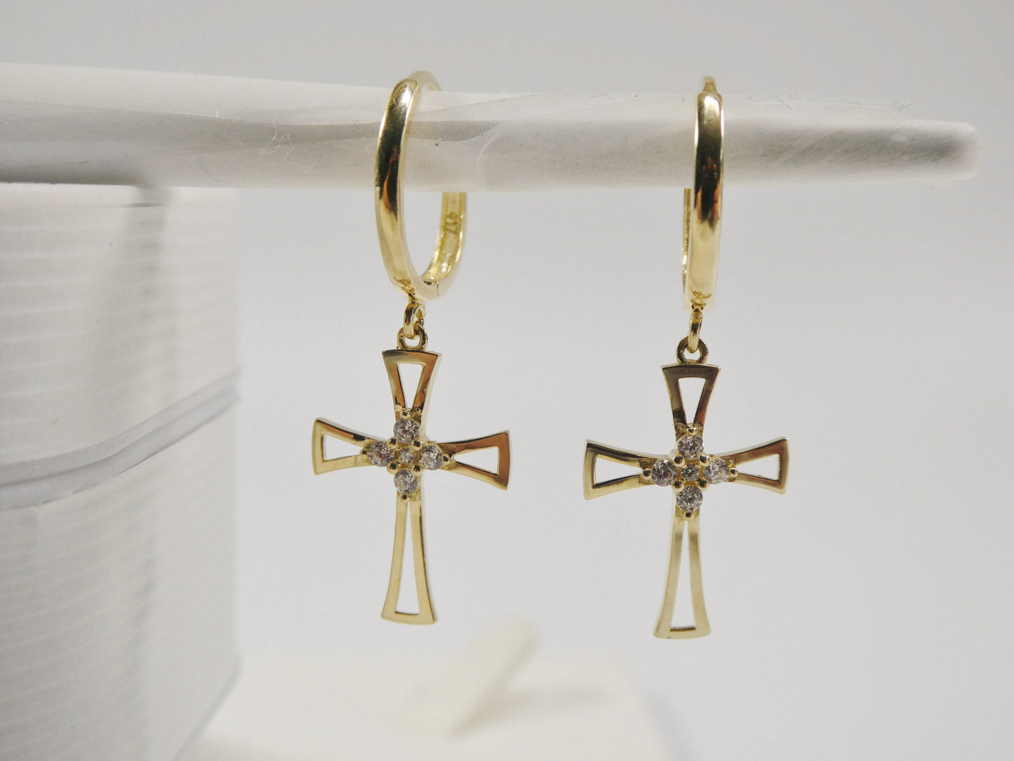 10k real solid yellow gold plain hoop huggie cross dropping