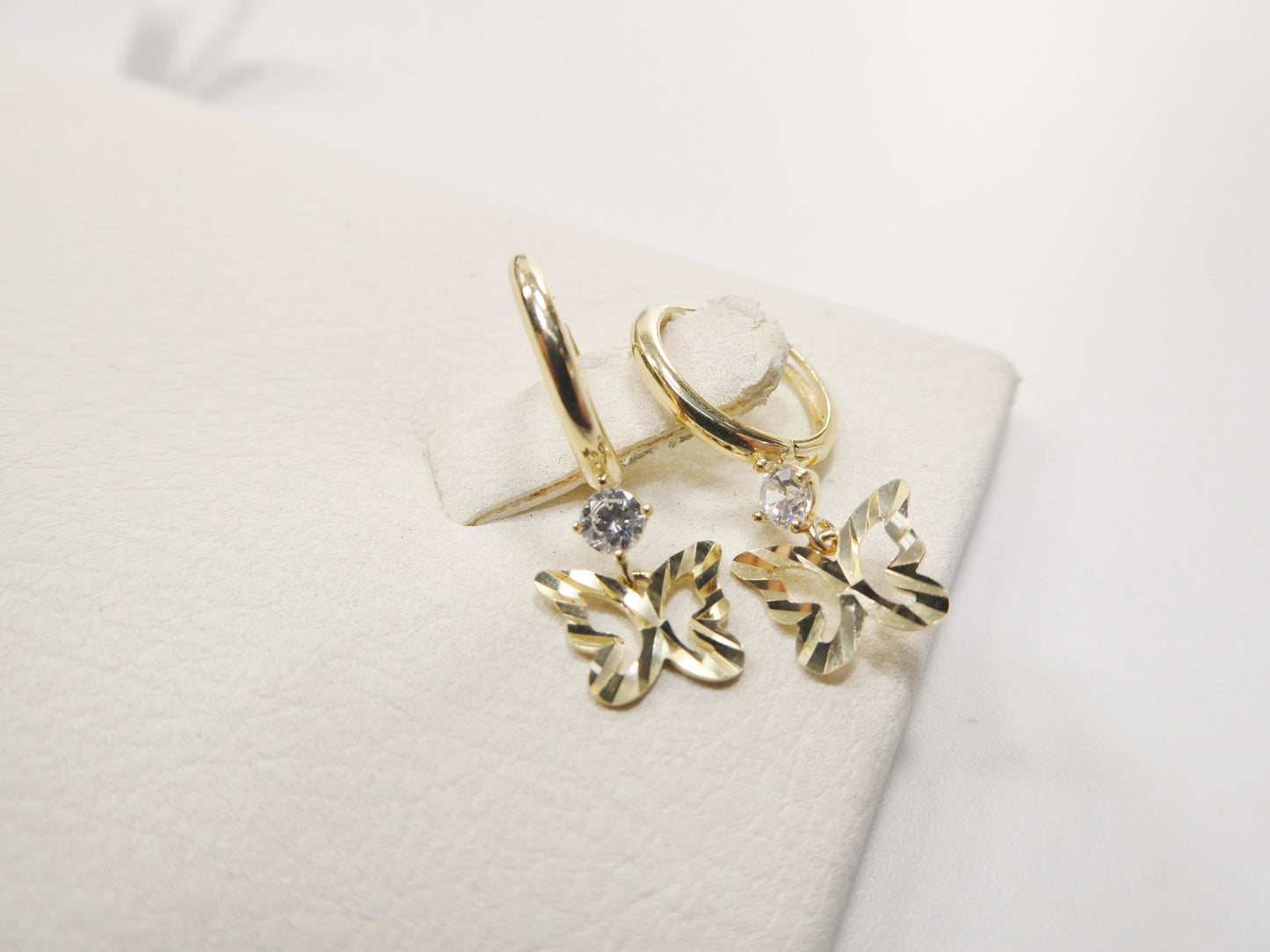real 10k solid yellow gold butterfly drop hoop huggie earrings