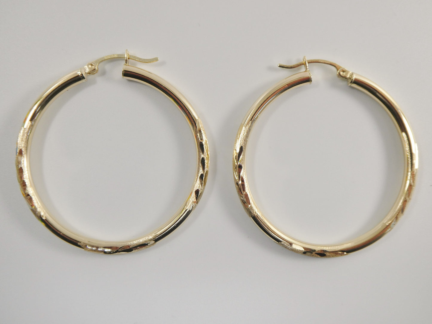 10k real solid yellow gold diomond cut hoop earring