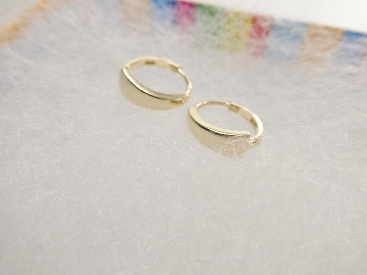 real 10k solid yellow gold designer polish hoop huggie earrings